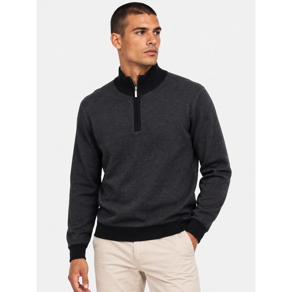 Saks Fifth Avenue Charcoal Gray Merino Wool Blend Quarter Zip Sweater L